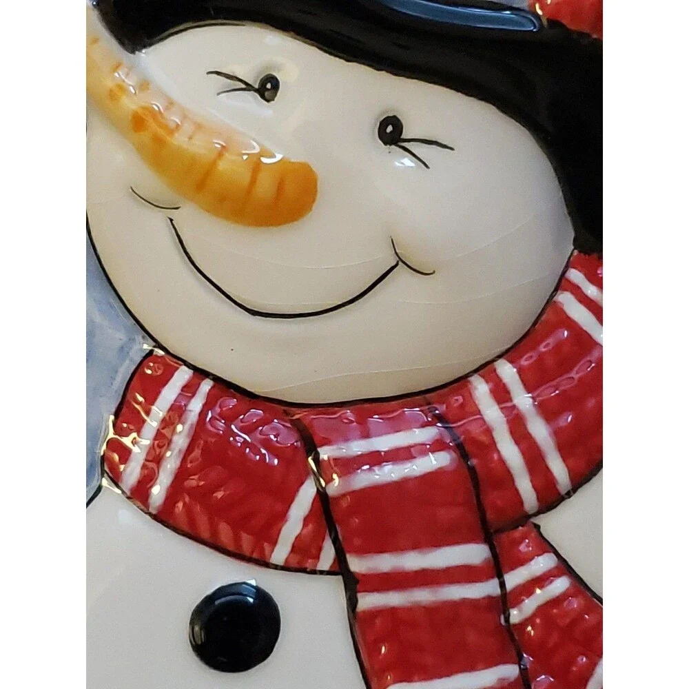 Fitz and Floyd Snack Therapy Snow Snowman Tray Christmas Winter Decor 12